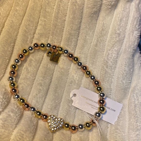 NWT ❤️ CUTE VALENTINES HEART LOVEY BRACELET TRI COLOR METAL BEADS STRETCH - Picture 8 of 13